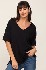 Black Pocketed V-Neck Maternity Top