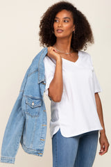 White Pocketed V-Neck Top