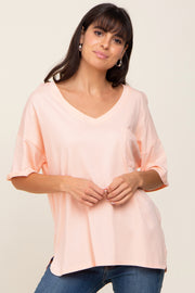 Peach Pocketed V-Neck Top