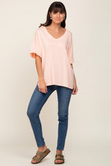 Peach Pocketed V-Neck Top