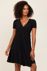 Black Pleated Maternity/Nursing Dress