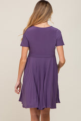 Plum Pleated Maternity/Nursing Dress