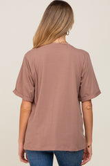 Mocha Oversized Front Pocket Cuffed Short Sleeve Maternity Top