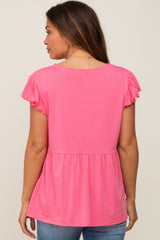 Pink Flutter Sleeve V-Neck Maternity Top