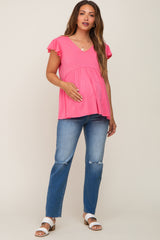 Pink Flutter Sleeve V-Neck Maternity Top