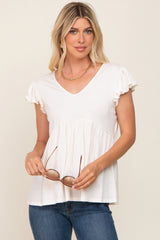 White Flutter Sleeve V-Neck Top