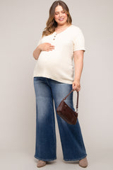 Navy Blue Maternity Plus Wide Leg Jeans