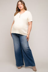 Navy Blue Maternity Plus Wide Leg Jeans