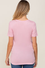 Pink Ribbed Short Sleeve Button Detail Maternity Top