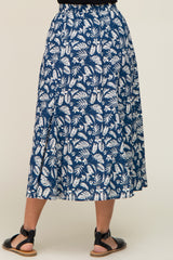 Navy Floral Pleated Midi Skirt