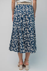 Navy Floral Pleated Midi Skirt