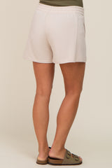 Beige Elastic Band Maternity Sweat Shorts