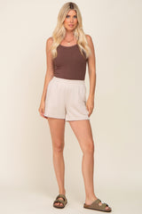 Beige Elastic Band Maternity Sweat Shorts