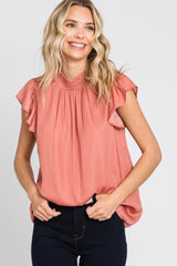 Mauve Mock Neck Flutter Blouse