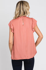 Mauve Mock Neck Flutter Blouse