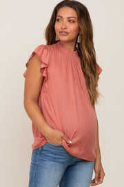 Mauve Mock Neck Flutter Maternity Blouse