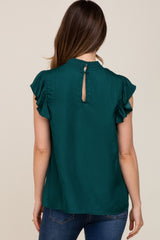 Forest Green Mock Neck Flutter Maternity Blouse