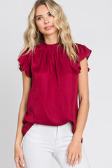 Burgundy Mock Neck Flutter Maternity Blouse