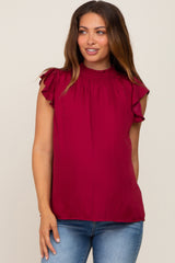 Burgundy Mock Neck Flutter Maternity Blouse