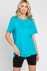 Turquoise Oversized Short Sleeve Maternity Top