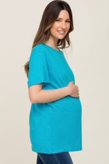 Turquoise Oversized Short Sleeve Maternity Top