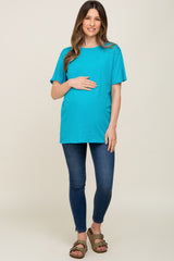 Turquoise Oversized Short Sleeve Maternity Top