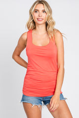 Coral Sqaure Neck Ruched Sides Top