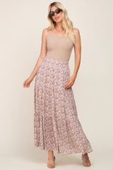 Mauve Floral Tiered Maxi Skirt