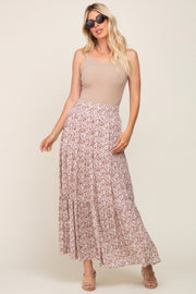 Mauve Floral Tiered Maxi Skirt