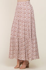 Mauve Floral Tiered Maxi Skirt