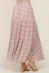 Mauve Floral Tiered Maxi Skirt