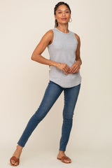 Heather Grey Ribbed Round Hem Tank Top