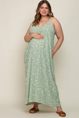 Mint Leaf Print Double V-Neck Maternity Plus Maxi Dress