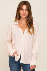 Peach Button-Down Raw Hem Maternity Blouse