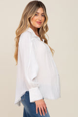 White Button-Down Raw Hem Maternity Blouse