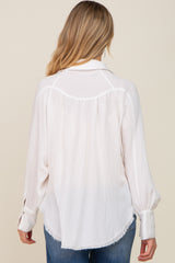 White Button-Down Raw Hem Maternity Blouse