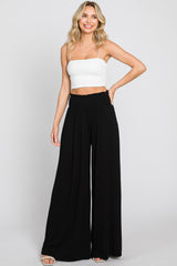 Black Smocked Waist Flowy Maternity Pants