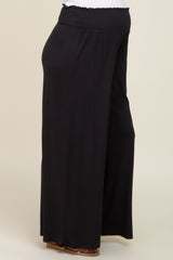 Black Smocked Waist Flowy Maternity Pants