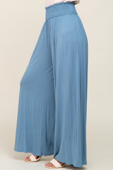 Blue Smocked Waist Flowy Pants