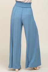 Blue Smocked Waist Flowy Pants