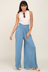 Blue Smocked Waist Flowy Pants