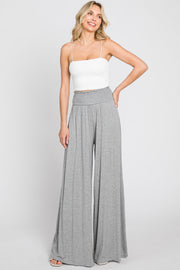 Grey Smocked Waist Flowy Pants