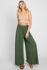 Olive Smocked Waist Flowy Pants