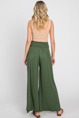 Olive Smocked Waist Flowy Pants