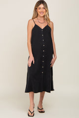 Black Button Down Maternity Midi Tank Dress