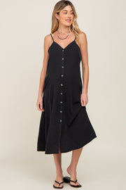 Black Button Down Maternity Midi Tank Dress