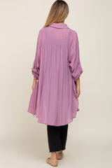 Lilac Button Front Side Slit Oversized Maternity Blouse