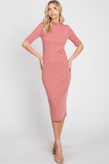 Mauve Ribbed Mock Neck Midi Dress