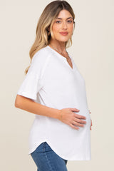 White Oversized V-Neck Cuffed Short Sleeve Maternity Tee