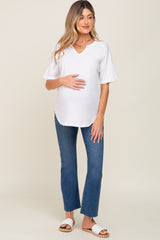 White Oversized V-Neck Cuffed Short Sleeve Maternity Tee